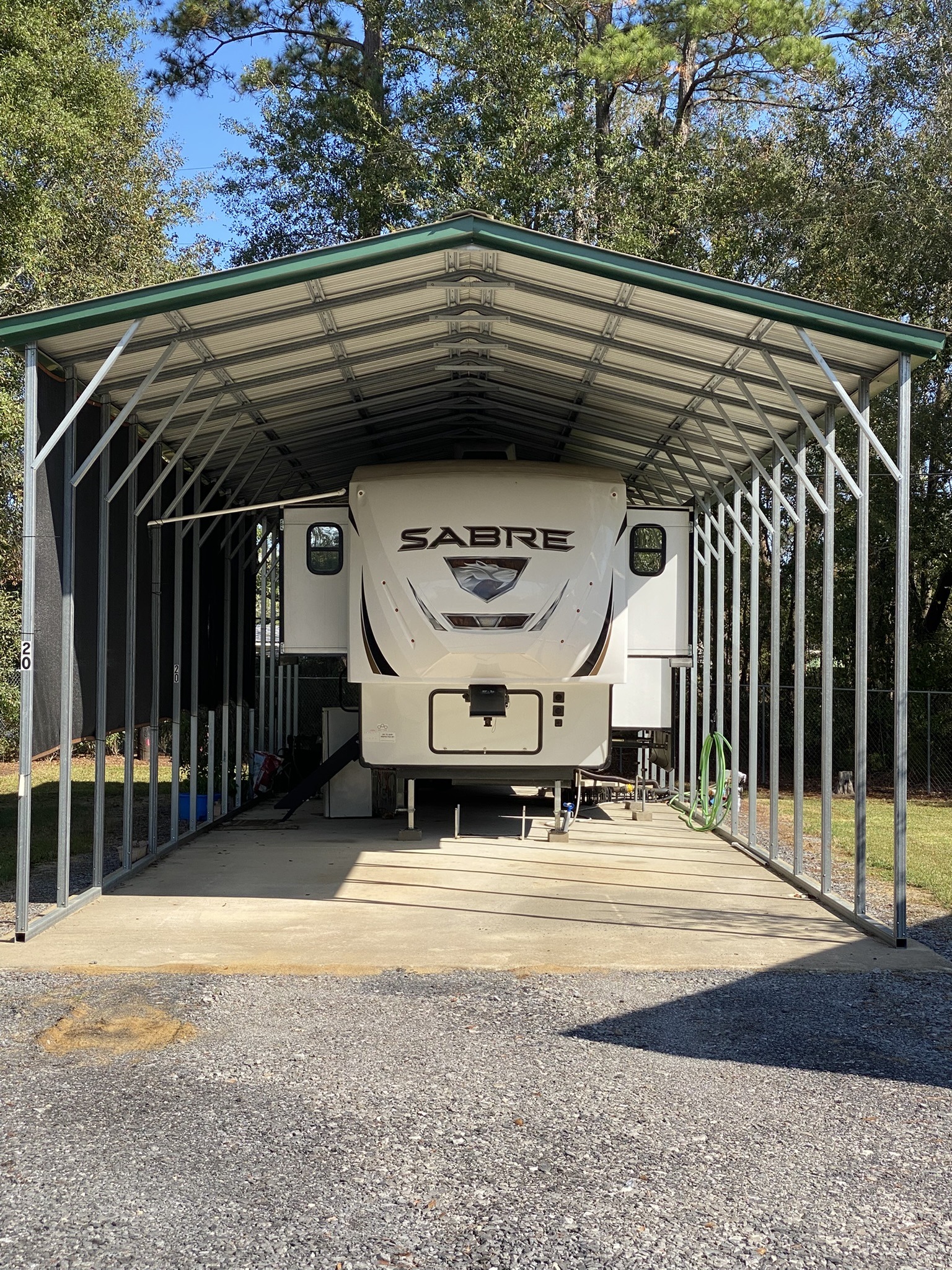 a camper parked in a tent